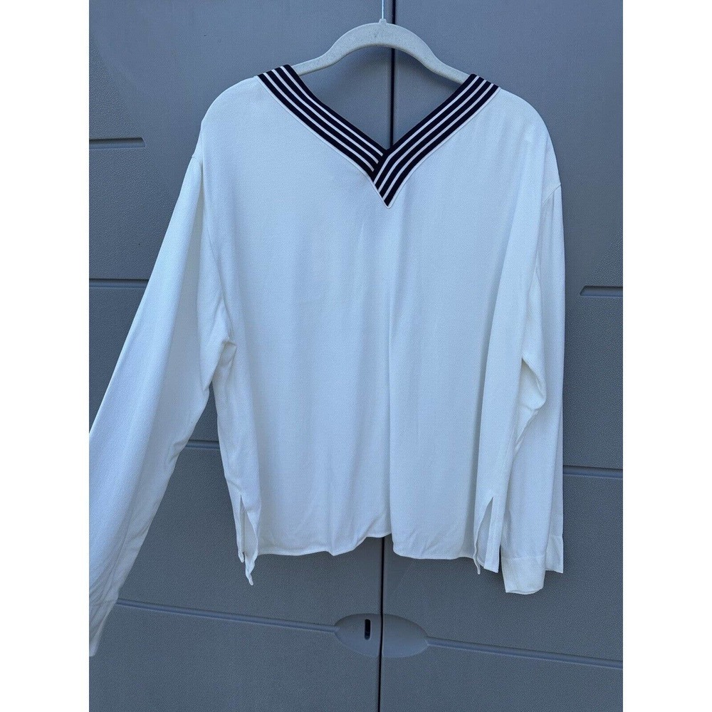 Maje $265 Lorni Lounge Long Sleeves Crepe Striped V-Neck Neckline Top Sz 3/L US - Picture 13 of 16